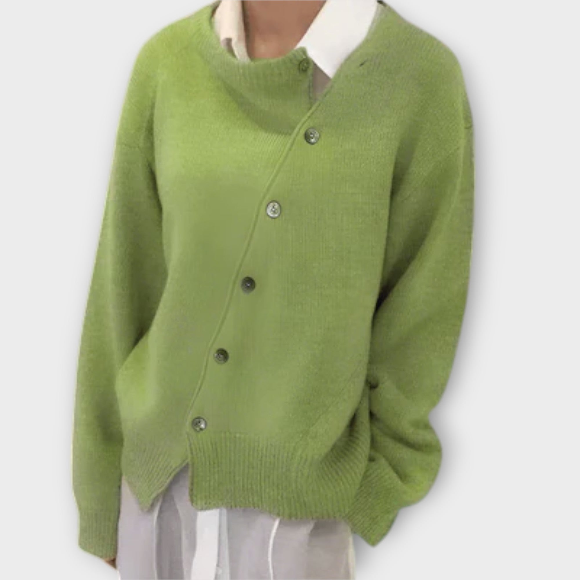 Asymmetrisk Knap-Cardigan – Uanstrengt Raffinering med Modern Twist
