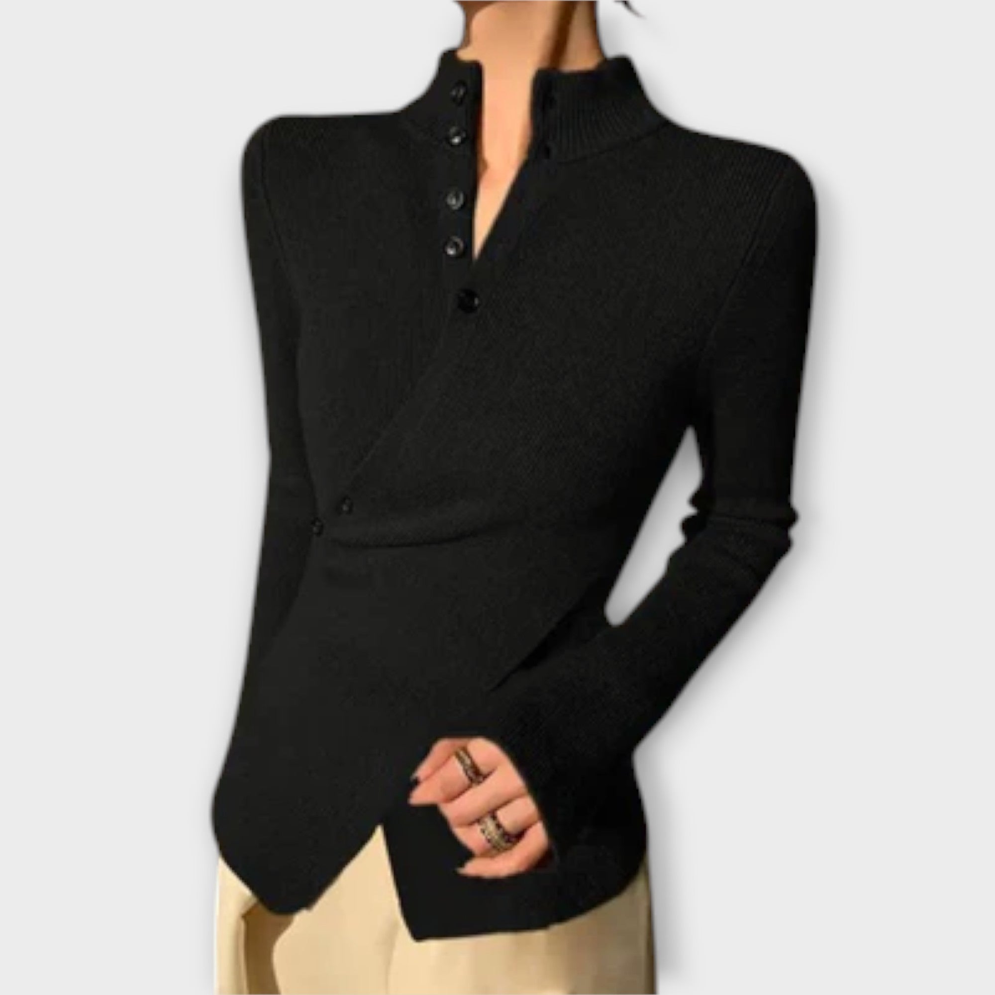 Asymmetrisk knaplangærmet top – Modern elegance omdefineret