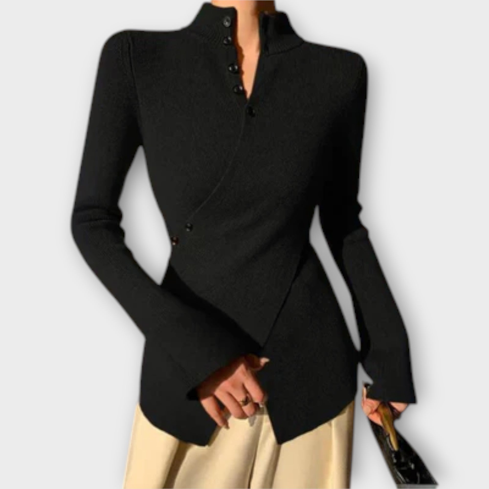 Asymmetrisk knaplangærmet top – Modern elegance omdefineret