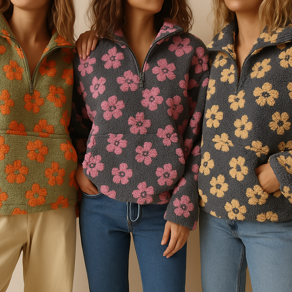 Blomsteret fleecejakke – varme med personlighed